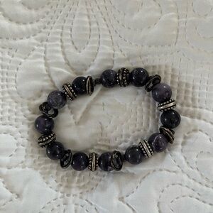 Purple Beaded Bracelet with Silver Accents